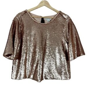 Peyton & Parker Women's Top Rose Gold Sequin Holiday Short Sleeves Blouse Size M